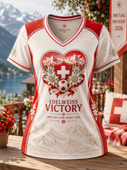 T-shirt imprimé artistique pour les amoureuses du football suisse, modèle femme