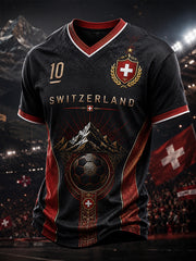 T-shirt à manches courtes et col en V pour hommes, imprimé sur le thème du football