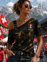 Camisole à épaules dénudées et manches courtes, imprimée sur le thème du football féminin