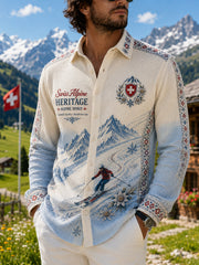 Chemise waffle à manches longues pour homme avec imprimé ski