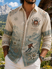 Chemise waffle à manches longues pour homme avec imprimé ski