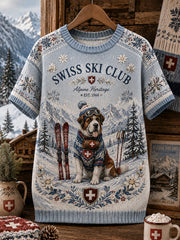 T-shirt femme à manches courtes en maille, motif artistique de ski