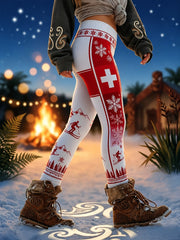 Pantalon slim femme imprimé sur le thème du ski