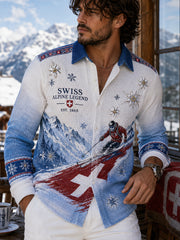 Chemise gaufrée à manches longues imprimée de style ethnique pour hommes