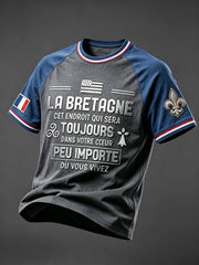 T-shirt décontracté à épaules tombantes pour homme, gris foncé, imprimé marin breton