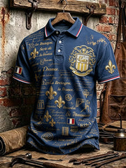Polo décontracté pour homme, style vintage, bleu marine, motif breton français
