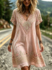 Vintage Rose Floral Arbre de Vie Viking Celtique Noeud Imprimer Flowy Mini robe des femmes