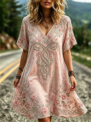 Vintage Rose Floral Viking Celtique Noeud Imprimer Flowy Mini robe des femmes