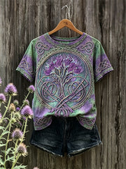 Chardon des femmes chic Viking noeud celtique Imprimer Tie Dye T-shirt manches courtes