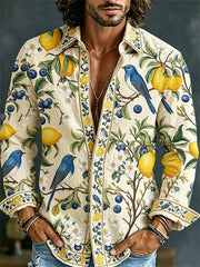 Hommes Oiseaux Vintage Botanique Art Imprimer Chemise de vacances de style méditerranéen