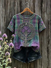 T-shirt à manches courtes pour femme Scotland Thistle Viking Celtic Knot Tartan Print