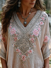 Viking Celtic Knot Tunique en lin à imprimé floral rose chic pour femme