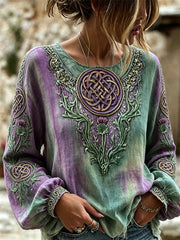 Chemise Femme Viking Celtic Knot Scotland Thistle Print Coton-Lin