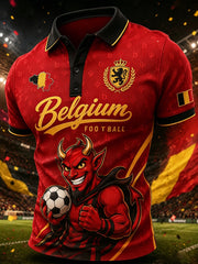 Polo Homme Red Devils-Thème Football Imprimé À Manches Courtes