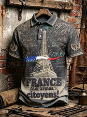 Polo à manches courtes décontracté pour homme, imprimé français Bastille Day
