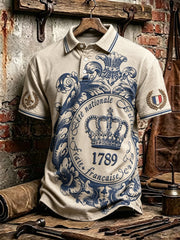 Men's Vintage Français Bastille Day 1789 Imprimer Casual Polo à manches courtes
