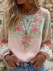 Chemise en coton-lin à imprimé floral pour femme