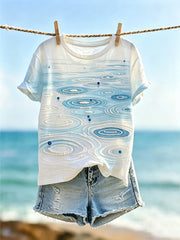 T-shirt imprimé à manches courtes à motif de ligne géométrique de style vacances pour femmes