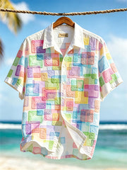 Chemise décontractée à manches courtes pour homme, imprimé motif géométrique, style vacances