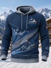 Sweat-shirt à capuche imprimé gaufré sur le thème du ski pour hommes