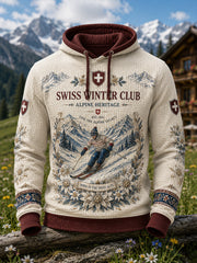 Sweat à capuche en gaufre pour homme à motif ski