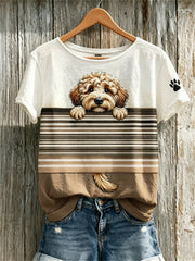 Peeking Poodle Dog & Paw Print T-shirt à manches courtes Femme