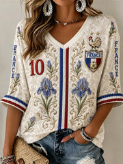 Chemise en lin à col V pour femme, motif France Football