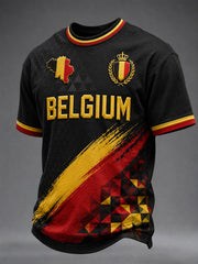 T-shirt homme de football belge à manches courtes et col rond