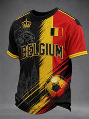 T-shirt homme de football belge à manches courtes et col rond