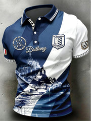 Polo professionnel décontracté pour homme, style breton, motif patchwork montagne Saint-Michel