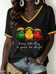 T-shirt à encolure en V Reggae Music Femme