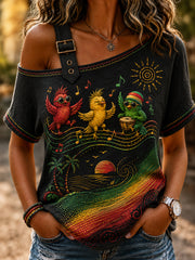 T-shirt décontracté à l'épaule pour femme pour les fans de musique reggae