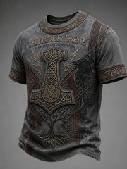 T-shirt rétro pour homme à manches courtes, imprimé motifs vikings
