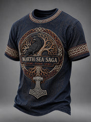 T-shirt rétro pour homme à manches courtes, imprimé motifs vikings