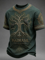 T-shirt rétro pour homme à manches courtes, imprimé motifs vikings