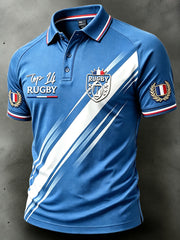 Polo décontracté à épaules tombantes pour homme, bleu, motif de la Ligue française de rugby Top 14