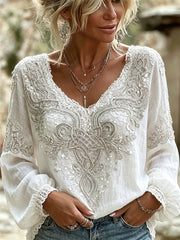 Chemise Femme Élégante Viking Celtique Noeud Floral Dentelle Imprimée Coton-Lin