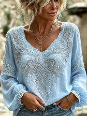 Chemise Femme Élégante Viking Celtique Noeud Floral Dentelle Imprimée Coton-Lin