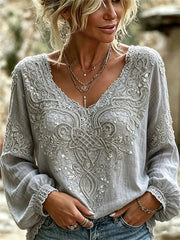Chemise Femme Élégante Viking Celtique Noeud Floral Dentelle Imprimée Coton-Lin