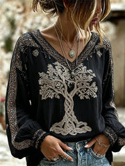 Chemise en coton-lin chic Viking Tree of Life Celtic Knot Print pour femme