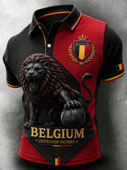 Polo à manches courtes pour homme avec imprimé lion et ballon de football