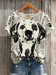 T-shirt à manches courtes imprimé patte & chien dalmatien journal patchwork