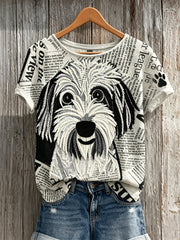 T-shirt à manches courtes pour femme Fuzzy Dog & Paw Print Journal Patchwork Art Print