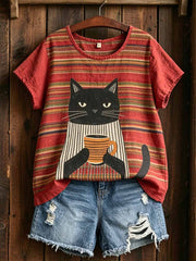 T-shirt vintage pour femme à imprimé chat