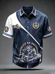 Chemise décontractée à manches courtes pour homme, imprimé de la Bretagne française et du Mont-Saint-Michel
