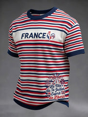 T-shirt décontracté rayé de la fête nationale française rétro pour hommes
