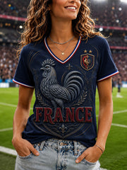 T-shirt à col en V imprimé France Football pour femme