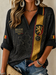 T-shirt décontracté avec impression d’art fan de football belge rétro