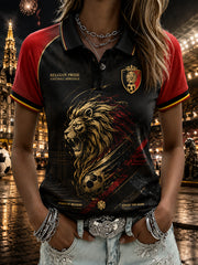 Polo femme à manches courtes avec imprimé lion de football
