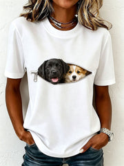 T-shirt féminin adorable représentant un labrador et un corgi
